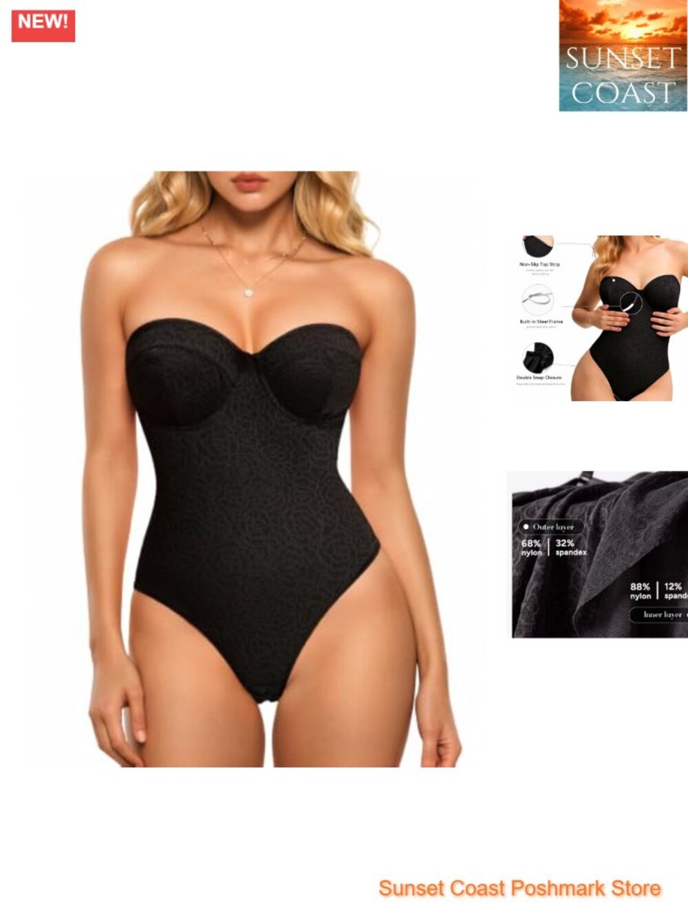 Strapless Lace Bodysuit Shapewear Underwire Convertible Straps